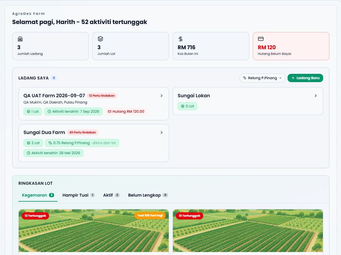 Dashboard desktop AgroDex Farm