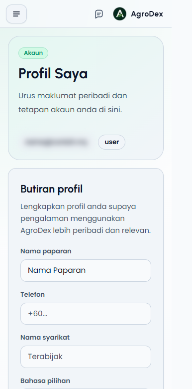 Account page on a phone