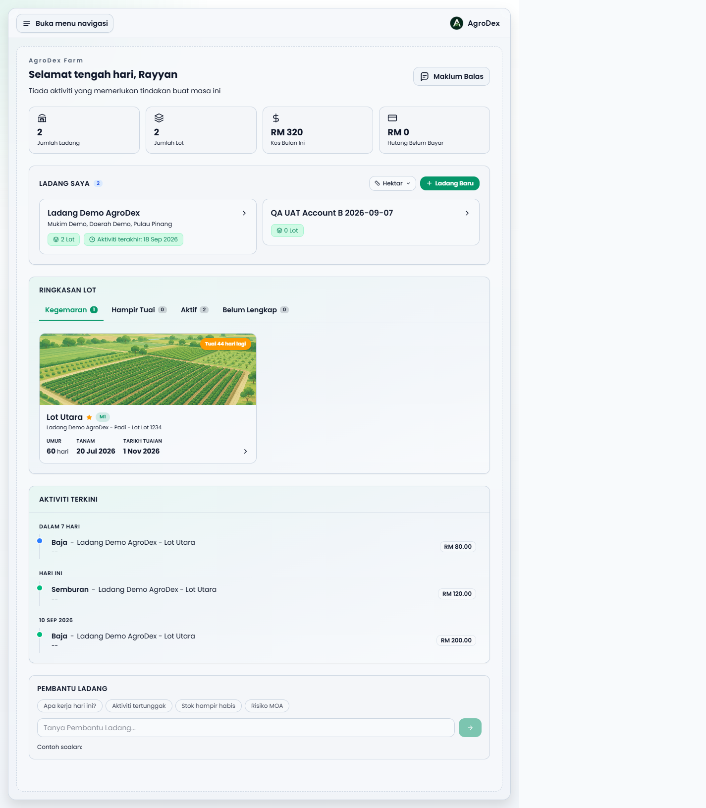 Main dashboard