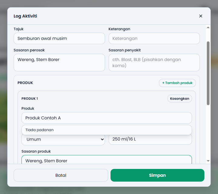 Activity log form