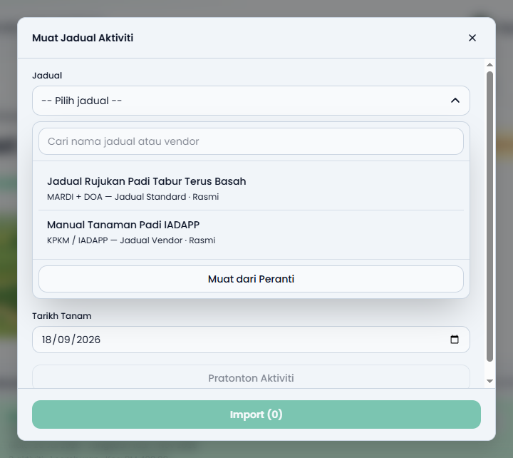 Schedule import drawer
