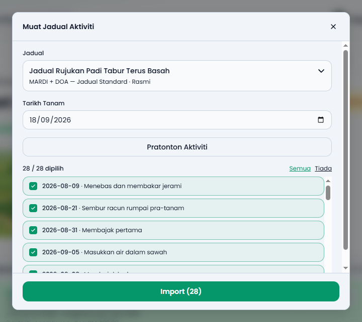 Imported activity preview