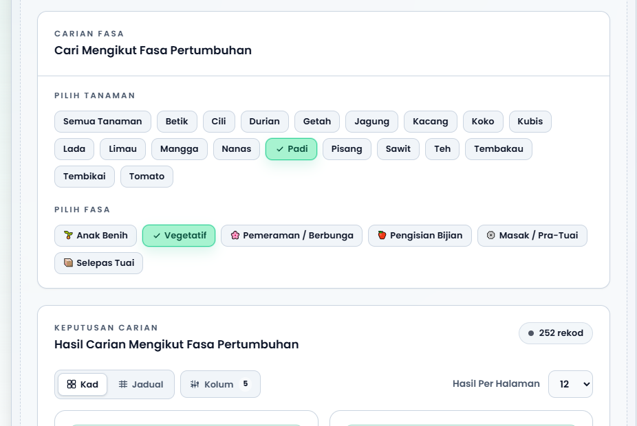 Search by growth stage