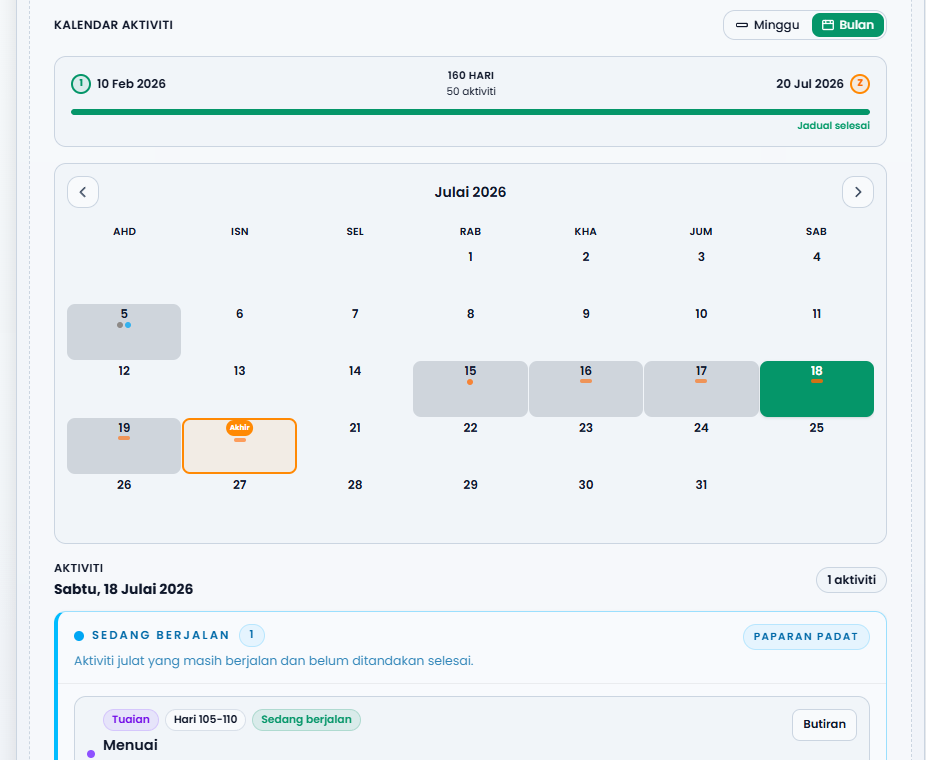 Month calendar view
